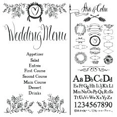 Wedding menu font set and design elements