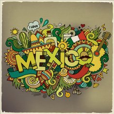 Mexico hand lettering and doodles elements background