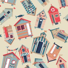 Various multi-colored Beach Huts Seamless background pattern