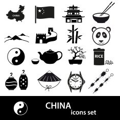 China theme black icons vector set eps10