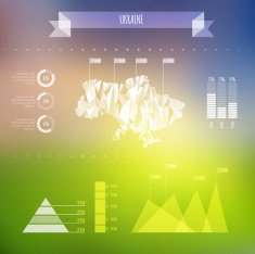Abstract Ukraine Map with Infographic Elements on Blurred Backgr