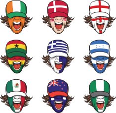 collection of screaming faces with flags on caps N4