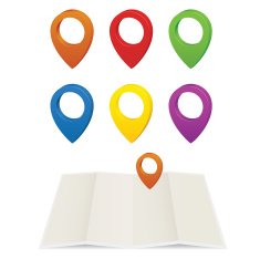 Set of glossy colorful map pins