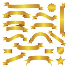 Golden Ribbons and Banners Set