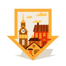 Cityscape navigation marker with cute colorful houses N4