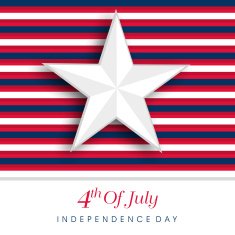 Shiny silver star on red blue and white stripes