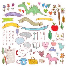 Set funny colored sketches brown contour on a white background N2