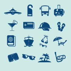 Traveling and transport Blue icons set - Illustration