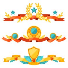 Decor with ribbons and awards in flat design style N3
