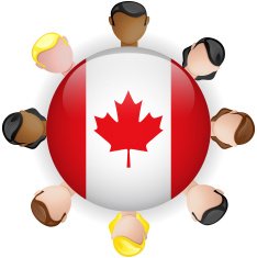 Canada Flag Glossy Button with People