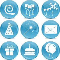 party icons on blue balls