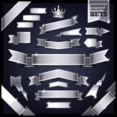 Silver Ribbons Banners Collection Set5