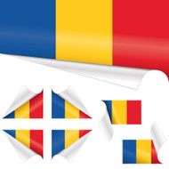 Romanian Flags behind Curled Paper