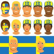 Swedish fans patriot with flag of Sweden