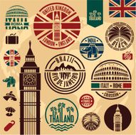 Travel stamps and icons