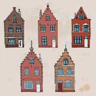 Set of old houses isolated on vintage background N2