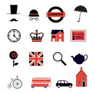 red and black set of british icons