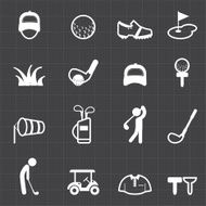 Golf sport icons and black background