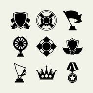 Trophy and awards icons set in flat design style N12