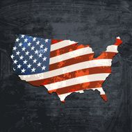 USA flag map on blackboard