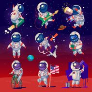 Set of cute astronauts in space