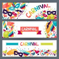 Celebration horizontal banners with carnival icons and objects