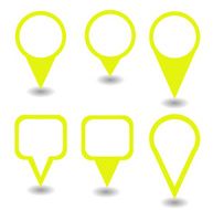 Set of yellow pointers and markers different shapes vector