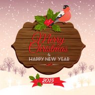 Christmas signboard with holly berry and bullfinch