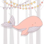 Illustration with whale in the forest