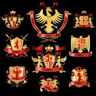 Heraldic labels gold red