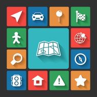 Navigation icons set squared shadows