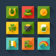 Saint Patrick&#039;s Day icons in flat design style
