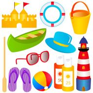 Cute vector Icons Design Elements Summer sand sea SPF sandals