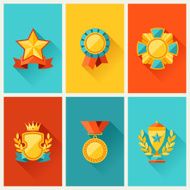 Background with trophy and awards in flat design style N3