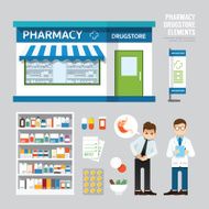 Vector pharmacy drugstore set design shop store package t-shi