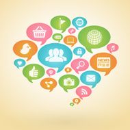 social media icons and speech bubbles