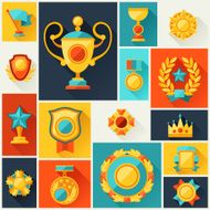 Background with trophy and awards in flat design style N4