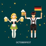 Retro Oktoberfest Male and Female Characters in Traditional Costumes with