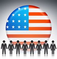 United States Flag Button with Business Concept Stick Figures