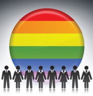 Gay Pride Flag Button with Business Concept Stick Figures