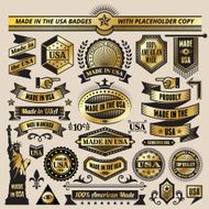 Made in USA Black &amp; Gold Banners Badges and Symbols N2