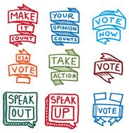 Voting and election doodle icon set