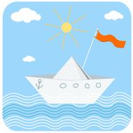 Paper Boat sailing On Sunny Day Child&#039;s Drawing