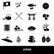 black simple japan theme icons set eps10