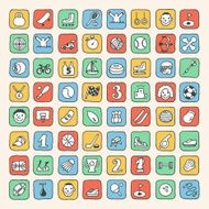 Hand drawn colorful doodle sport icons set Vector illustration N2