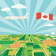 Airplane &amp; Canadian Flag In Sky