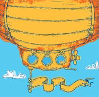 background with cartoon airship