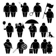 Fat Man Holding Using Various Objects Pictogram