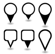 Set of black pointers and markers different shapes vector