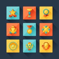 Trophy and awards icons set in flat design style N13